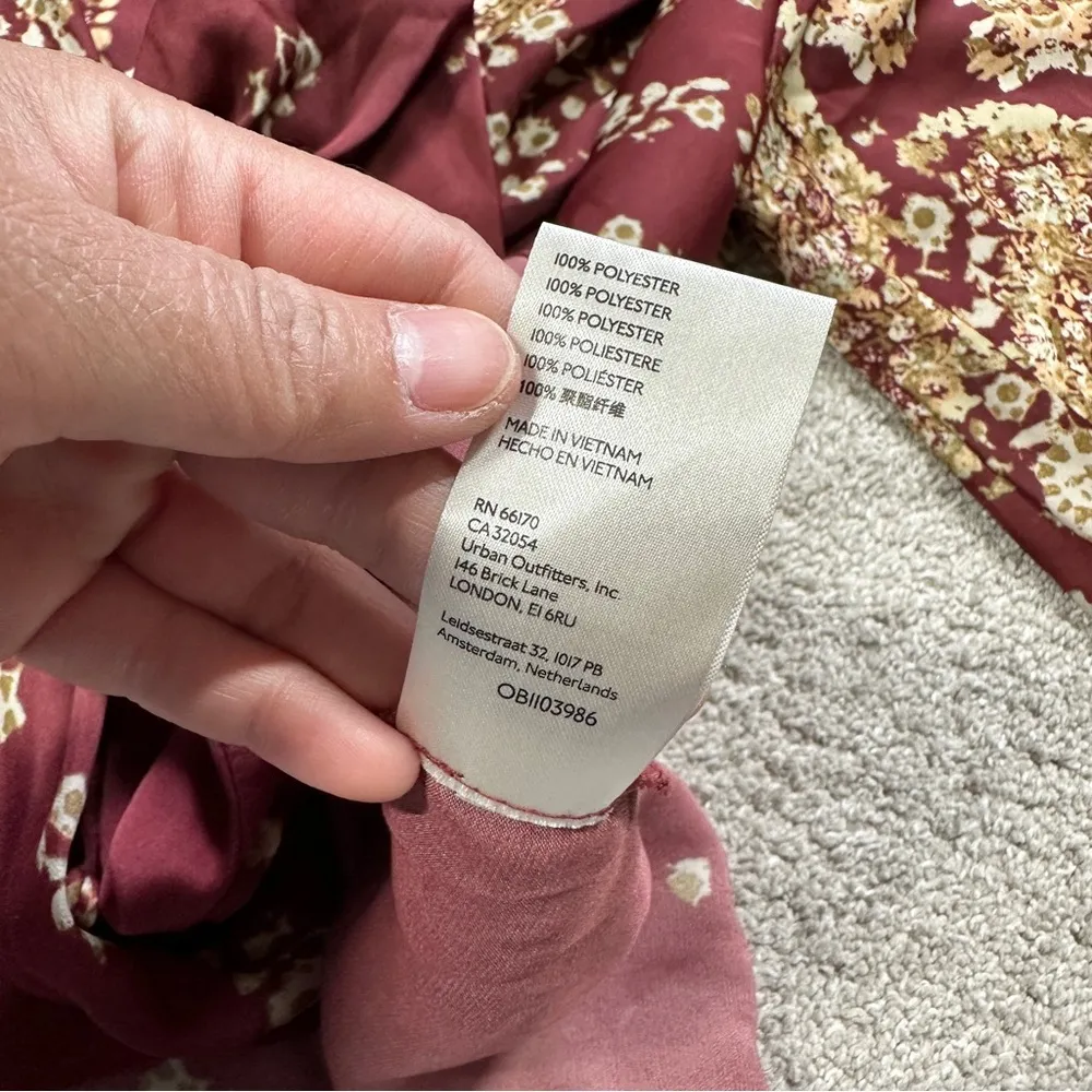 Free People Run Free Silky Satin Blouse Top V-Neck Longsleeve Chocolate Combo M - Image 13