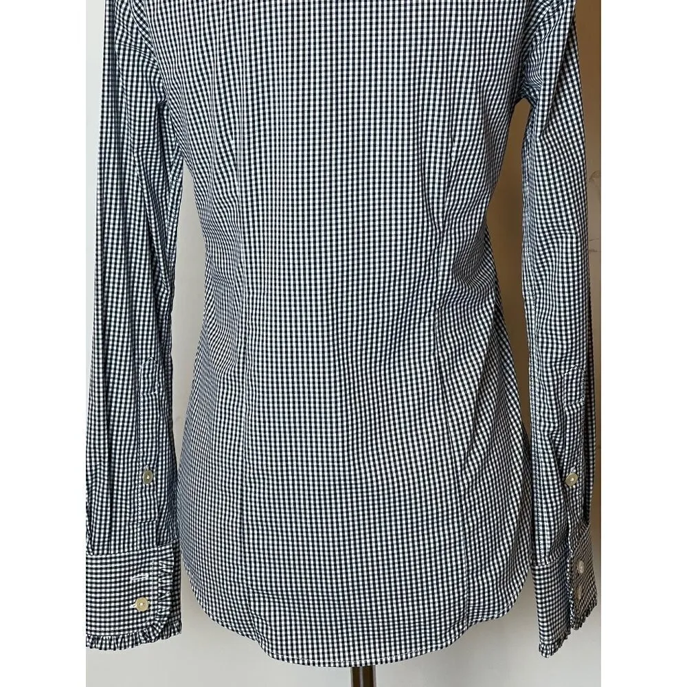 Peter Millar Black And White Gingham Long Sleeve Button Down Ruffle Trim Top XS‎ - Image 6