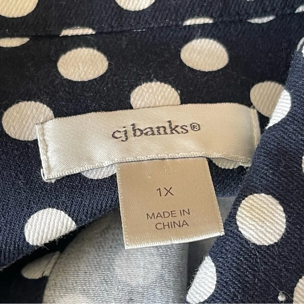 𝅺CJ  Banks Women’s Navy White Polka Dots Jacket Size 1X Denim Buttons Casual - Image 7