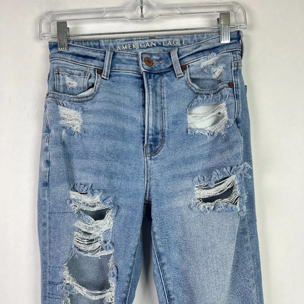 American Eagle Stretch Mom Jean Distressed Destroyed Size 00 EUC T2632 - Image 2