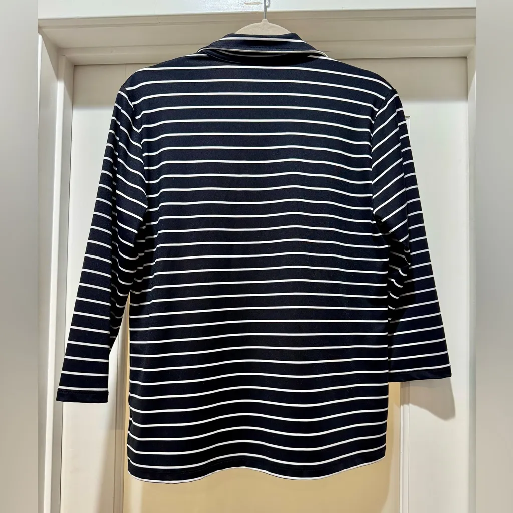 Lands’ End Black & White Stripe 3/4 Sleeve Top M | Half Button Front Stretch Size M - Image 6