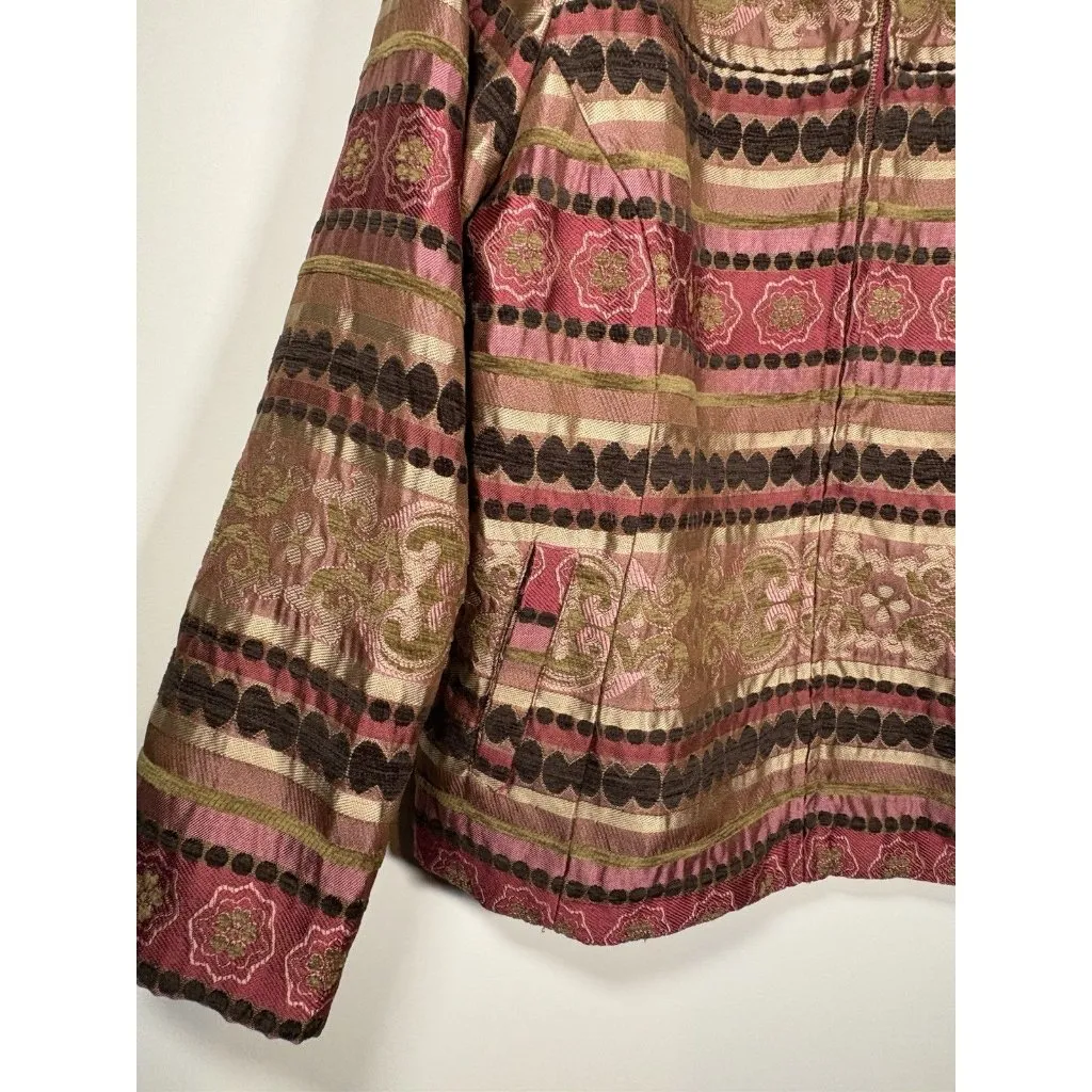 ERIN Tapestry Blazer Pink Gold Jacket Boho Cottagecore Lagenlook Size 1X XL - Image 3