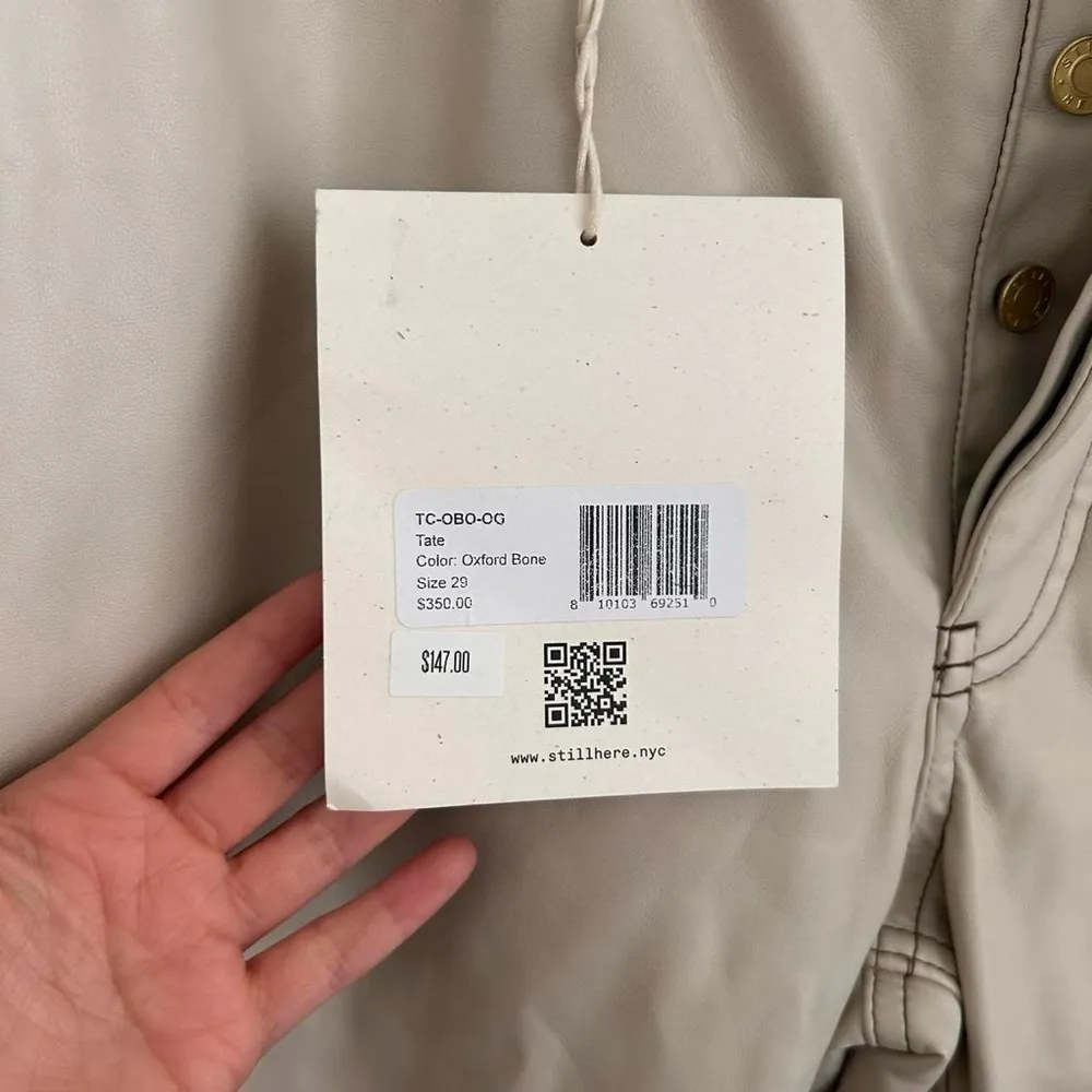 Still here the tate cream abstract brown Vegan leather pants sz 29 - Image 7