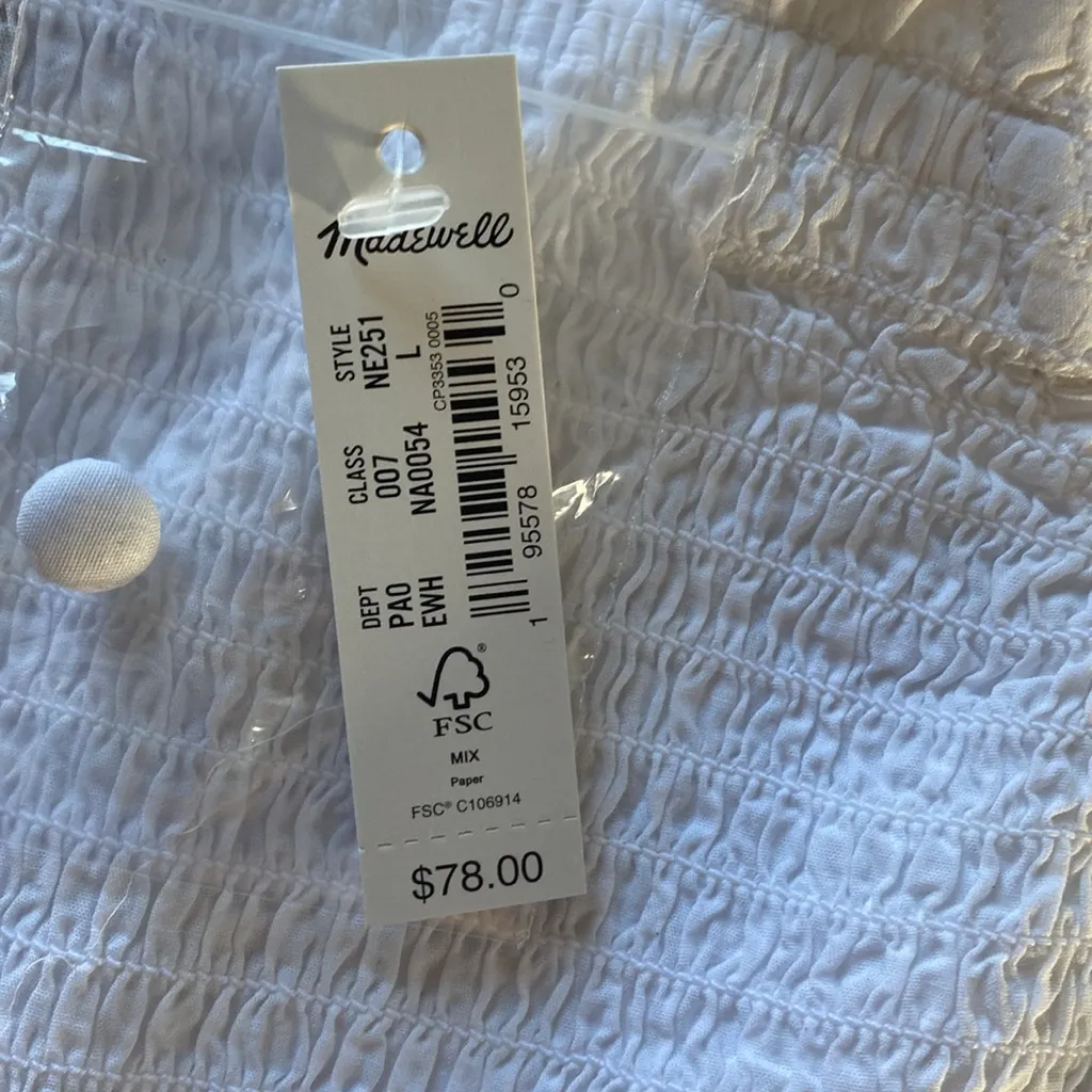 NWT Madewell Lucie Smocked Tank Top: Eyelet White, Size Large - Image 12