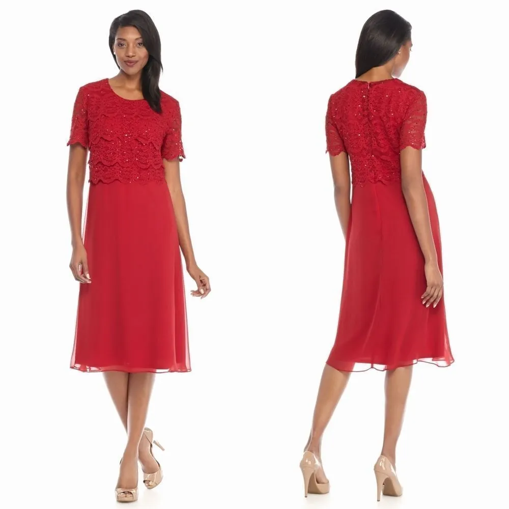 New! R&M RICHARDS Women's Sequined Lace Popover Red Dress Size 12 - Image 2