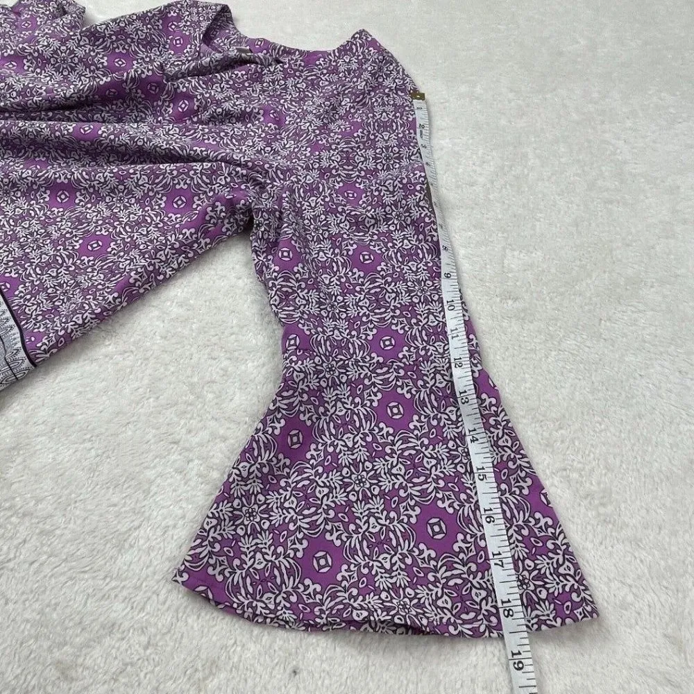 Dana Buchman Peasant Ethnic Floral Tunic Blouse Womens S Purple Bell Sleeve Boho - Image 10