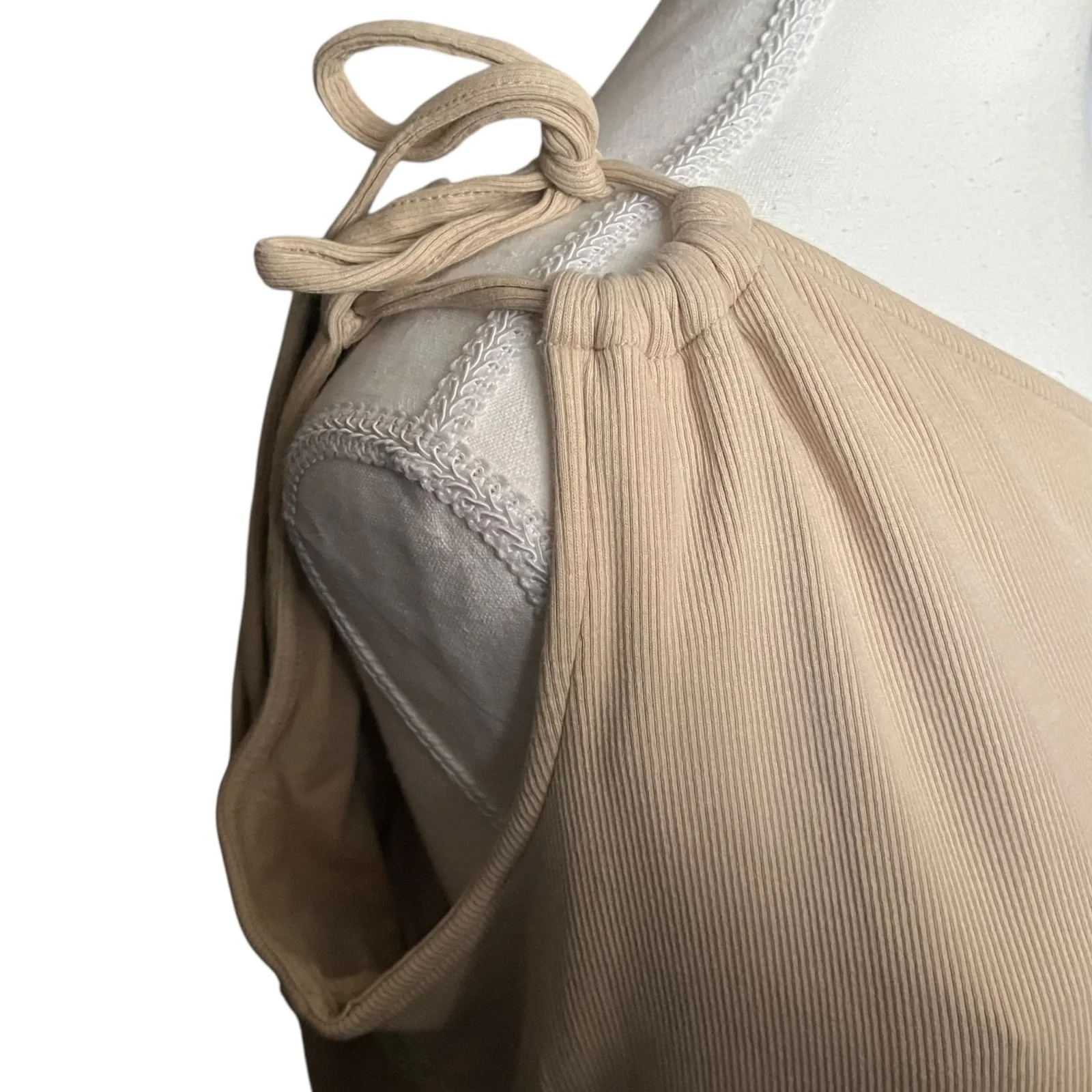 Old Navy XXL One Shoulder Sleeveless Ribbed Knit Maxi‎ Dress Beige Neutral - Image 2