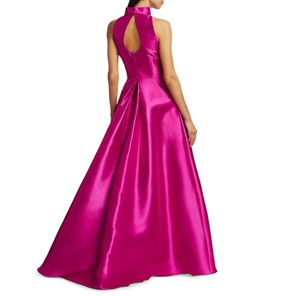 ML by Monique Lhuillier Halter Satin Ball Gown in Magenta - Image 2