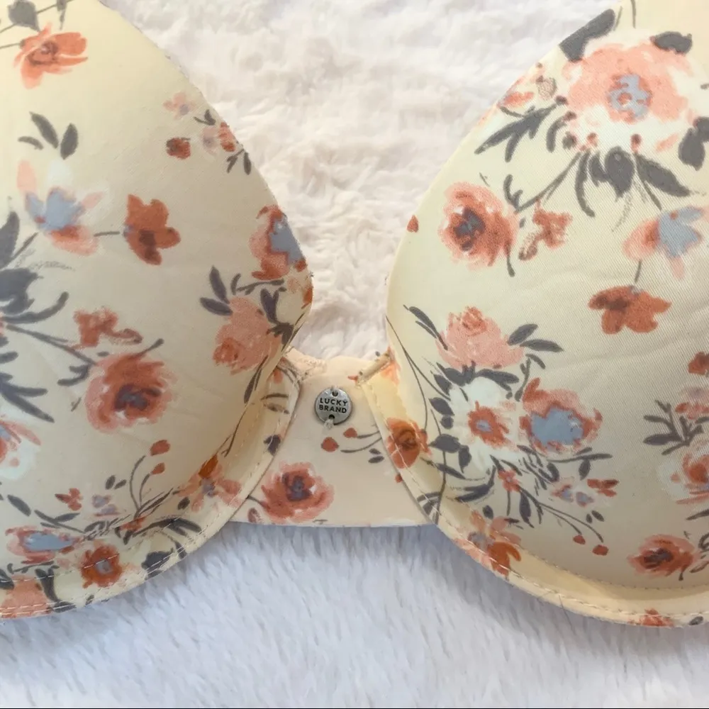 Lucky Brand Neutral Cream Spring Floral Underwire Bra Size 36C - Image 3