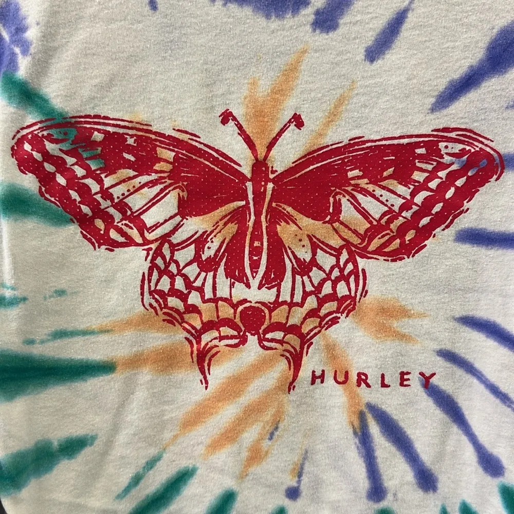 Hurley Cotton Papillon Butterfly Cropped Tie Dye Long Sleeve Tee Shirt Womens XL - Image 4