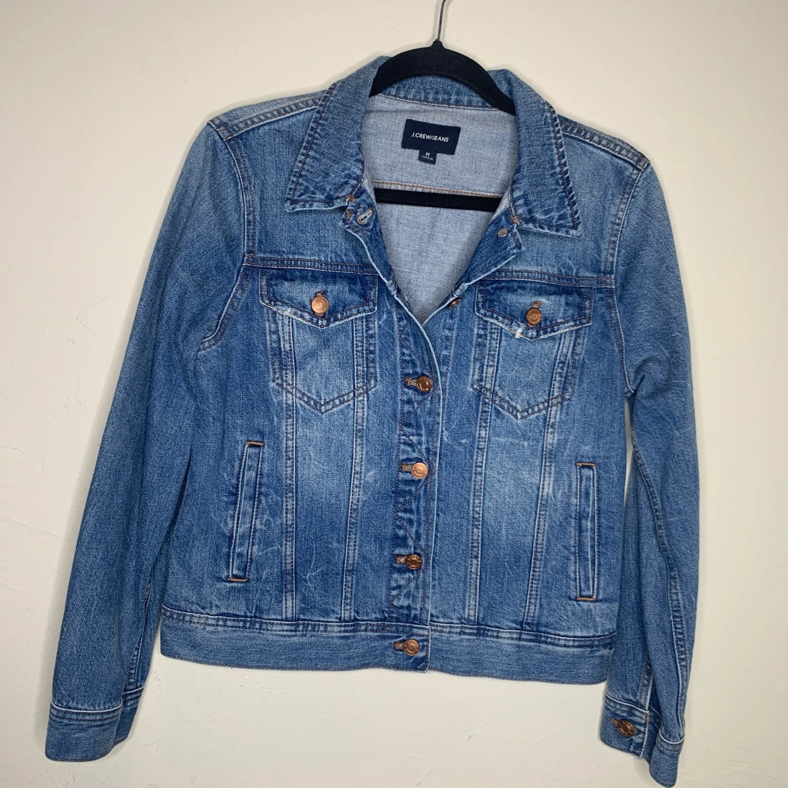 J. Crew Medium Wash Fitted Jean jacket Classic Sz Medium - Image 5