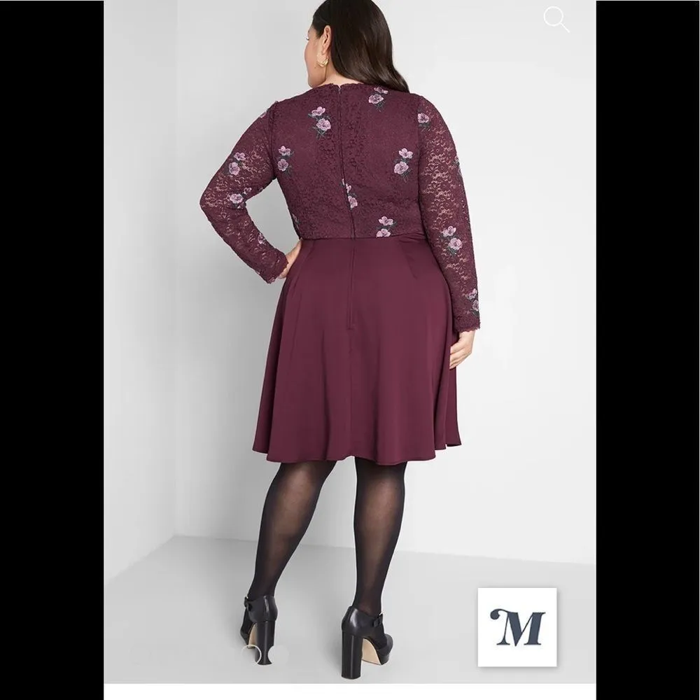 ModCloth Ready to Bloom A-Line long sleeve burgundy lace dress - Image 2