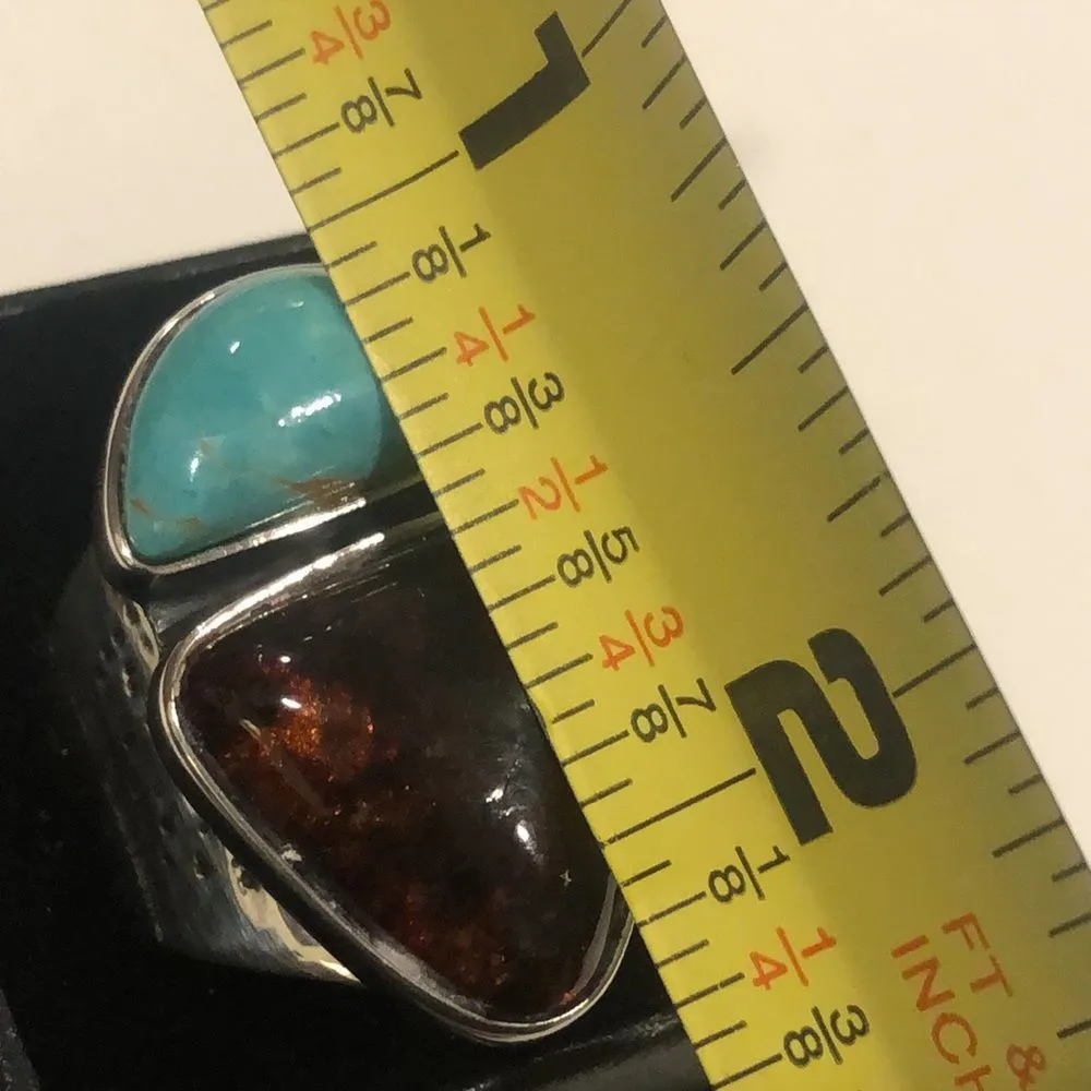 JAY KING Desert Rose Trading Company Turquoise Amber Sterling Silver Ring 8-3/4 - Image 13