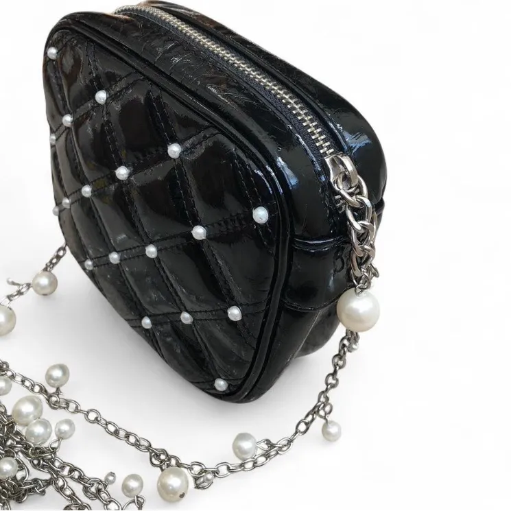 White House Black Market women’s Black Quilted Crossbody Bag with Pearl Accents - Image 2