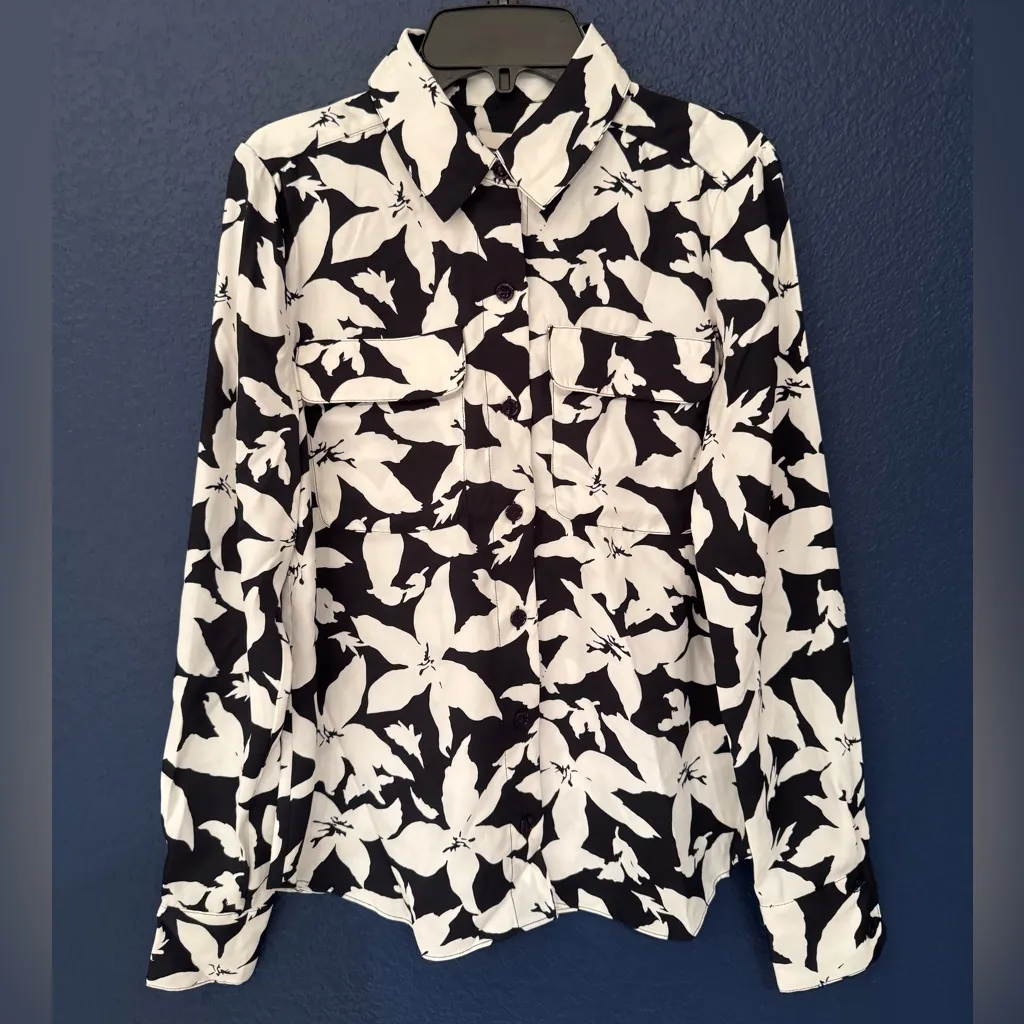 Joie Eastona Blue & White Derp Sea Floral Button Down Shirt Women’s Size XXS - Image 2
