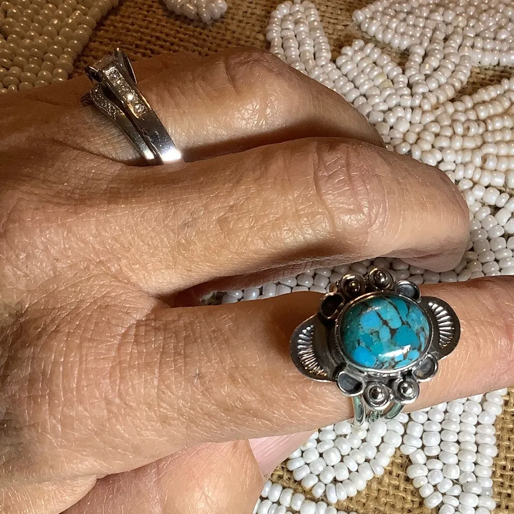 Real Turquoise Sterling Silver stamped 925 Ring Size 6.5 great gift Blue - Image 7