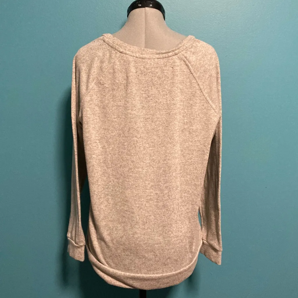 Faded Glory Heather Gray Crewneck Sweater French Bulldog Sequins - Image 2