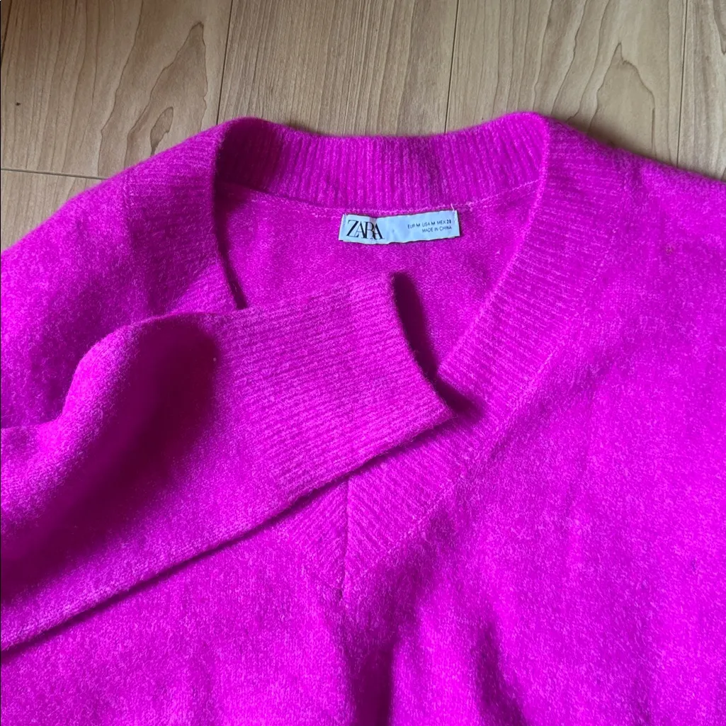 Zara V-Neck Sweater in Bold Pink - Image 3