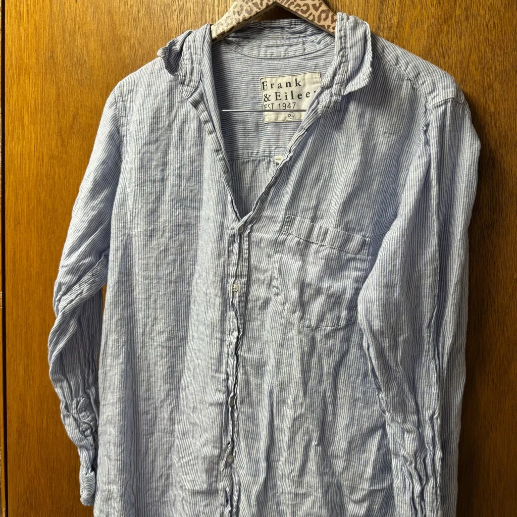 Frank & Eileen Rory Long Sleeve Linen Striped Maxi Dress Blue XL - Image 5