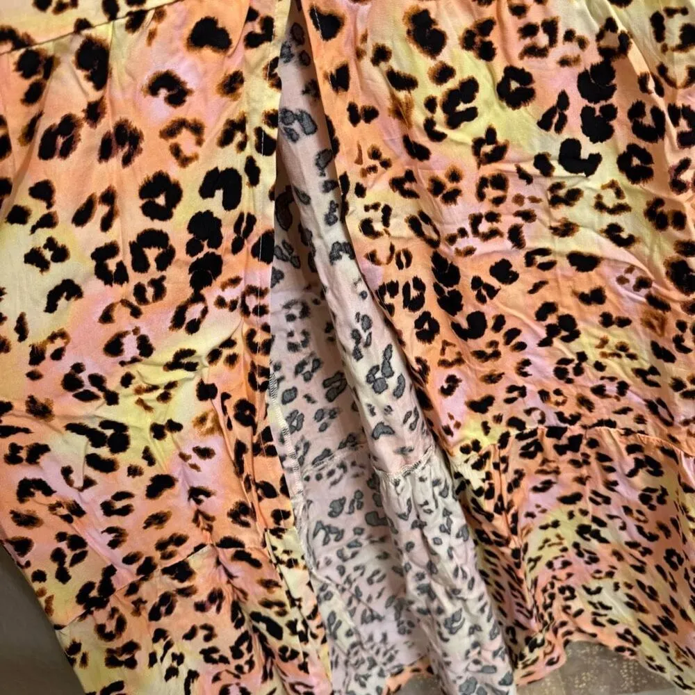 Bar III Plunge Cut Pink Yellow Cheetah Print Swim Cover-Up Maxi Dress Large NWT - Image 10