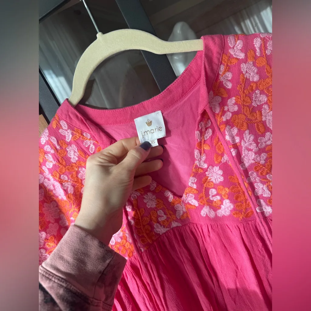 J. Marie embroidered tunic dress Laynie floral colorful tassels fringe mini Pink Size XS - Image 3