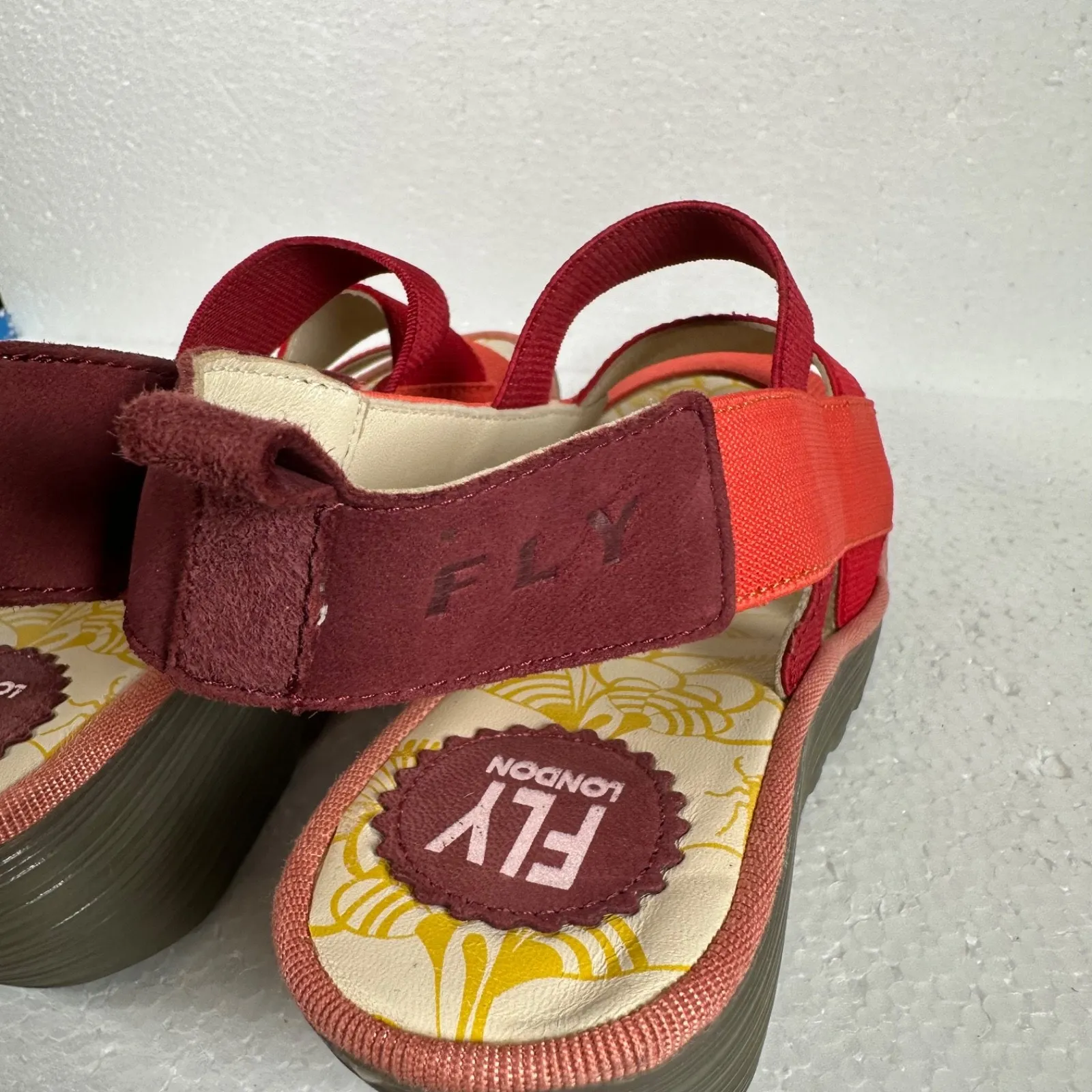 Fly London Yery Wedge Sandals Women's 39 Strappy Open Toe Red Orange 2.5" Heel - Image 10