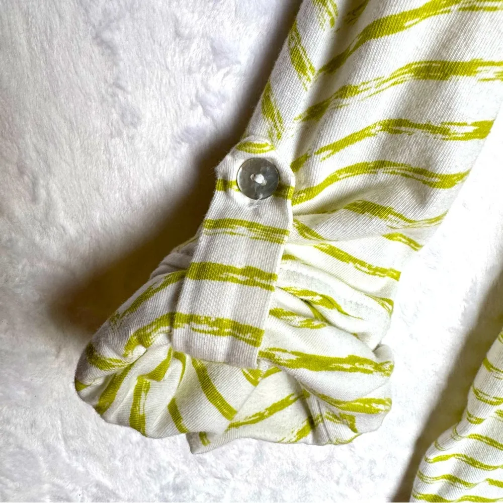 Chico’s White Green Striped Tab Up Sleeve Cotton Blend Knit Top Size 2/Large - Image 5