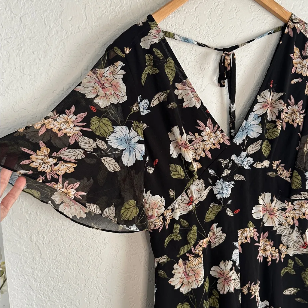 Juicy Couture Black Floral Jumpsuit Ladybugs Sample Rare Wide Leg Dark Fall - Image 4