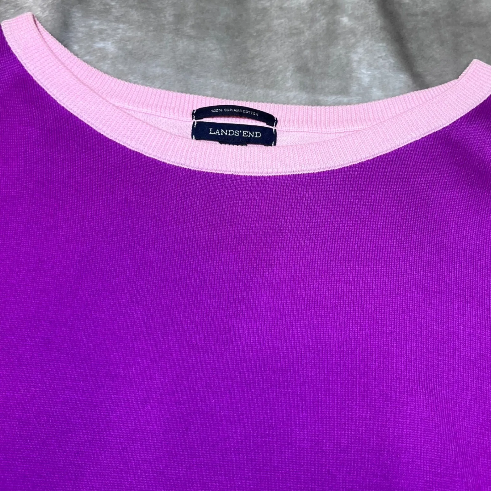Lands End Boat Neck Sweater Womens Medium Purple Color Block Supima Cotton Cozy - Image 5