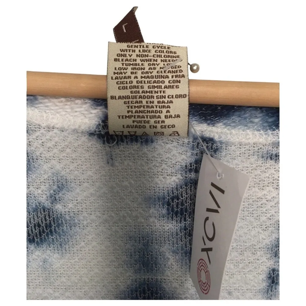 New XCVI Top Womens L Tie Dye Tunic Boho V Neck Short Sleeve Textured Knit Blue - Image 8