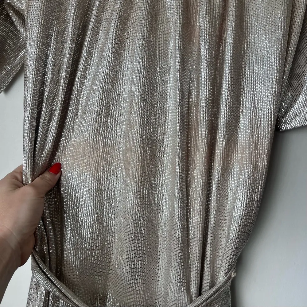 Anthropologie Sabina Musayev Mercury Metallic Gold Silver Shirt Dress S - Image 11