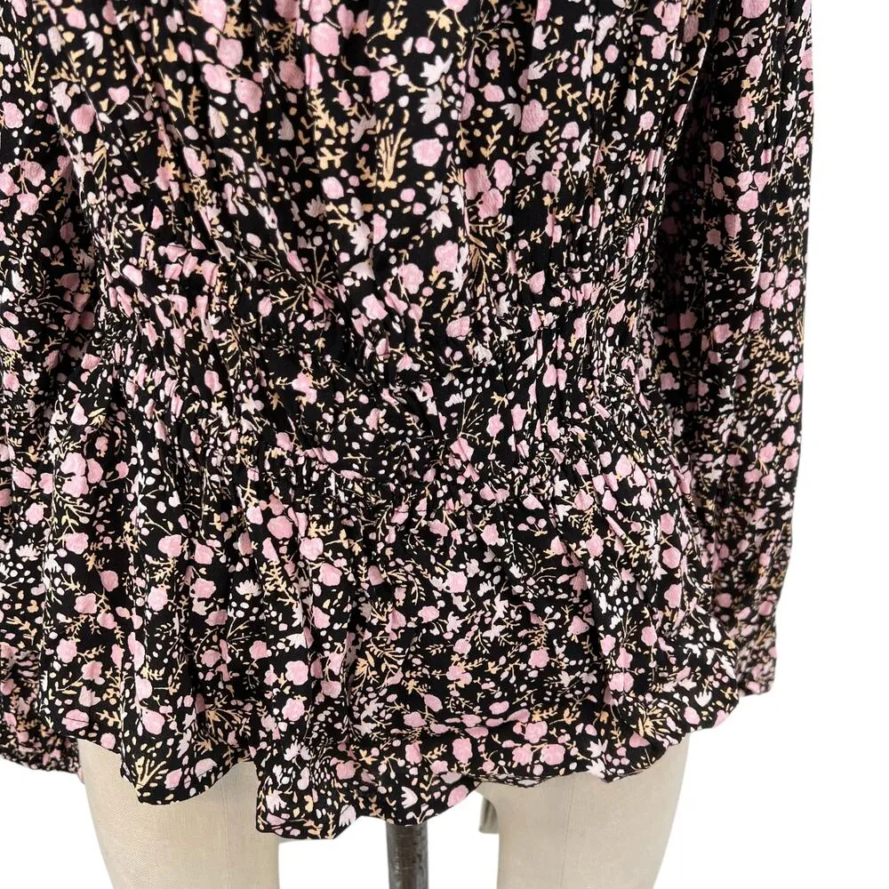J. Crew Puff-Sleeve Drapey Crepe Top in Fall Garden Floral Black Pink‎ Size XL - Image 5
