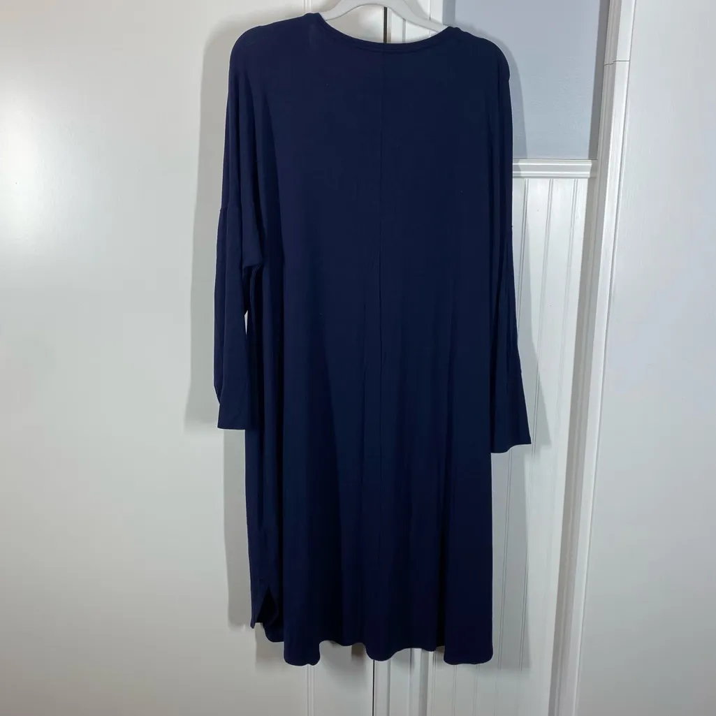 Eileen Fisher Long Sleeve Lightweight Viscose‎ Jersey Dress navy blue Size large - Image 2