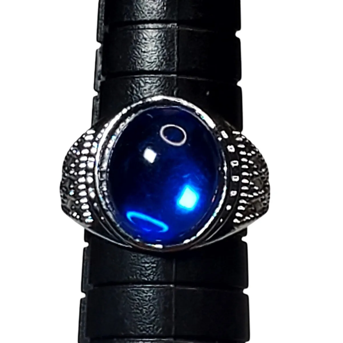 Silver Tone Ring Sz 5 Unsigned Cobalt Blue Cabochon - Image 3