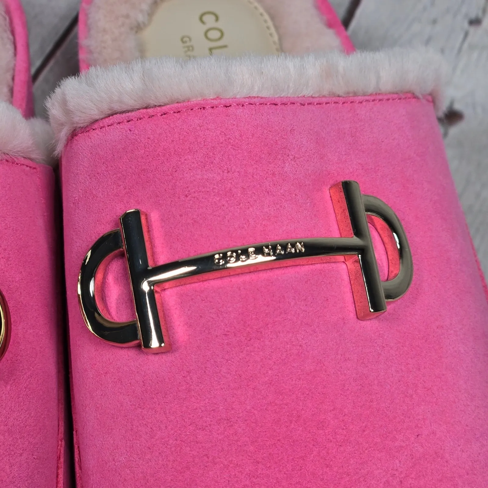 Cole‎ Haan Mc Ada Mule Slippers Hot Pink Suede Faux Fur Lined Size 5.5B - Image 8