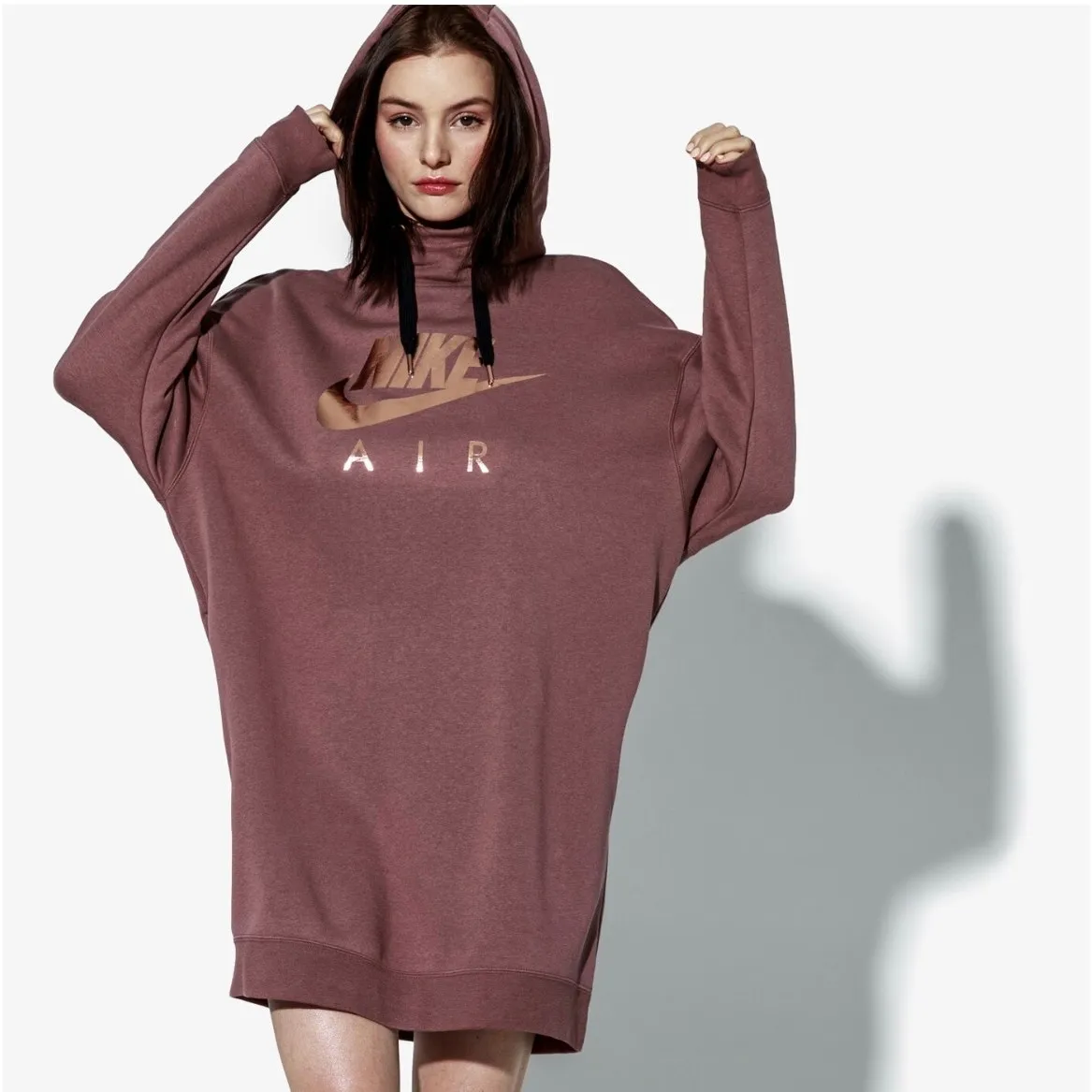 Women’s Nike Air Hoodie Sweater Dress mauve Rose Gold S - Image 3