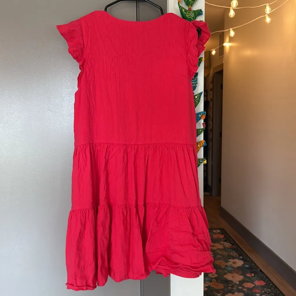 Antonio Melani Linen Blend V-Neckline Cap Flutter Sleeves Tiered A-Line Dress - Image 7