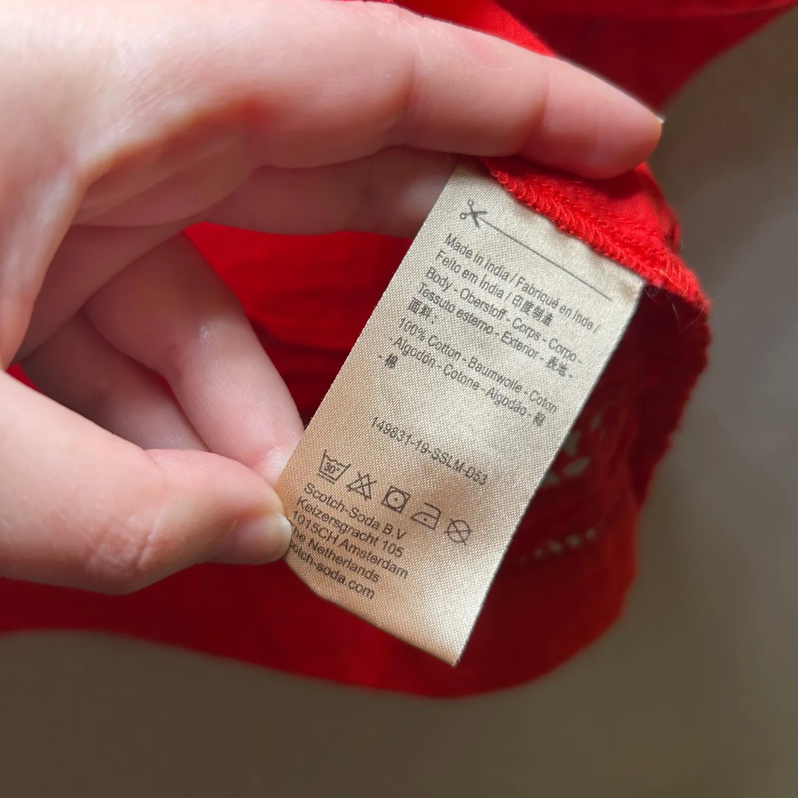 Scotch & Soda Red Eyelet Lace V Neck Short Sleeve Top Women's Size L bold boho - Image 6