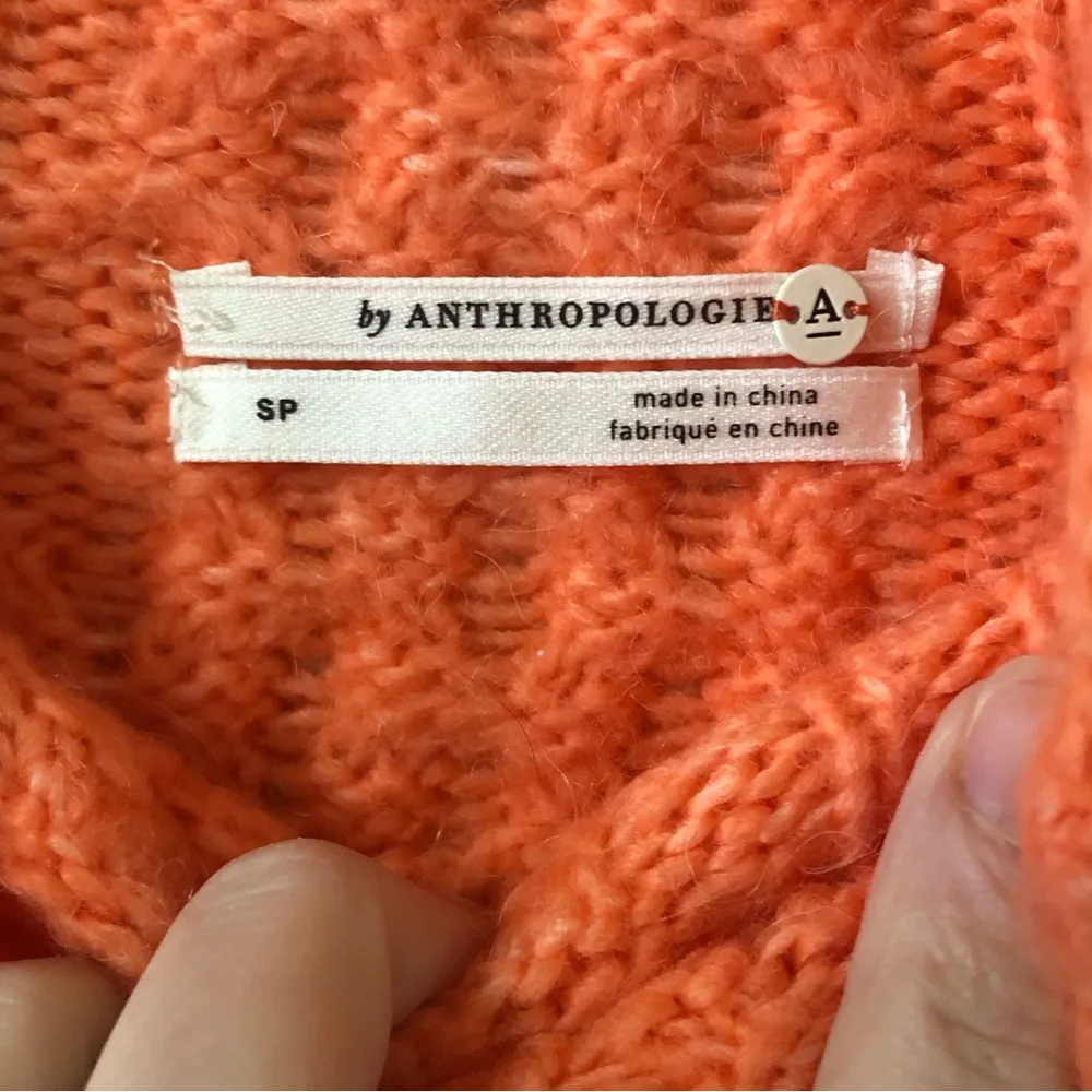 Anthropologie Bia Mock Neck Alpaca Tunic 3D Sweater in Coral Orange - Size Small - Image 3