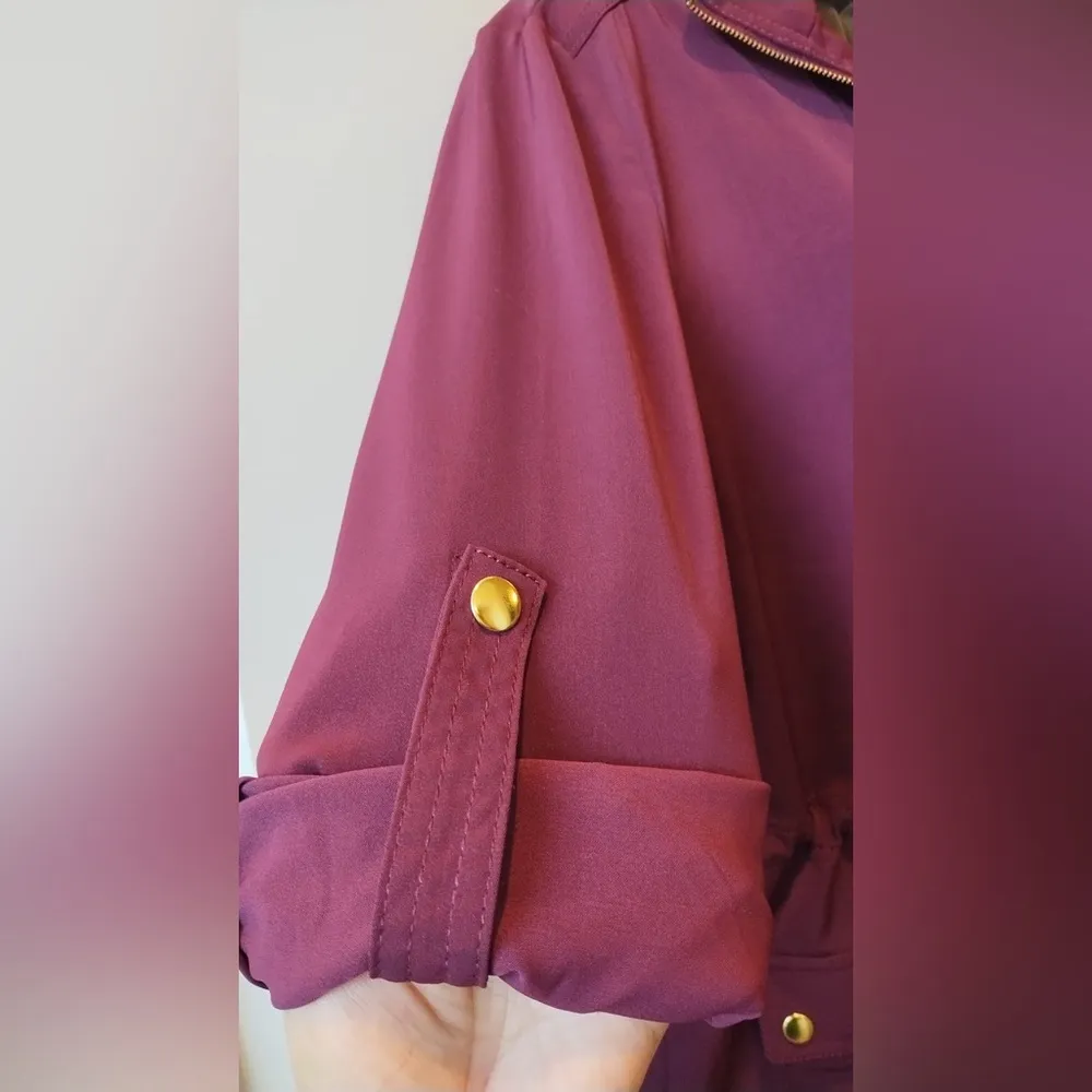 White House Black Market Womens Size 8 Jacket Wine Burgundy Long/Rolled Sleeves - Image 7