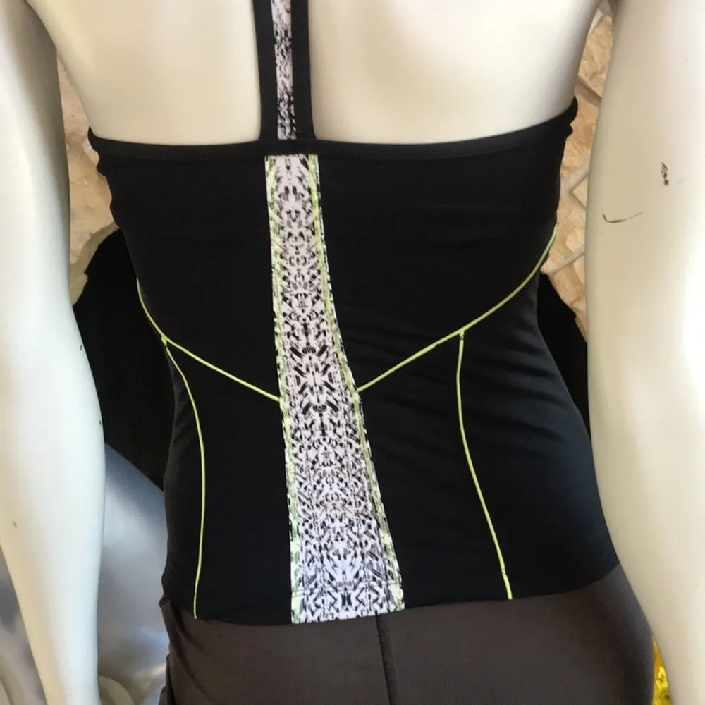 Athleta Torpedo Swim Tankini Top Built in Bra Black White Women's Size XS - Image 5