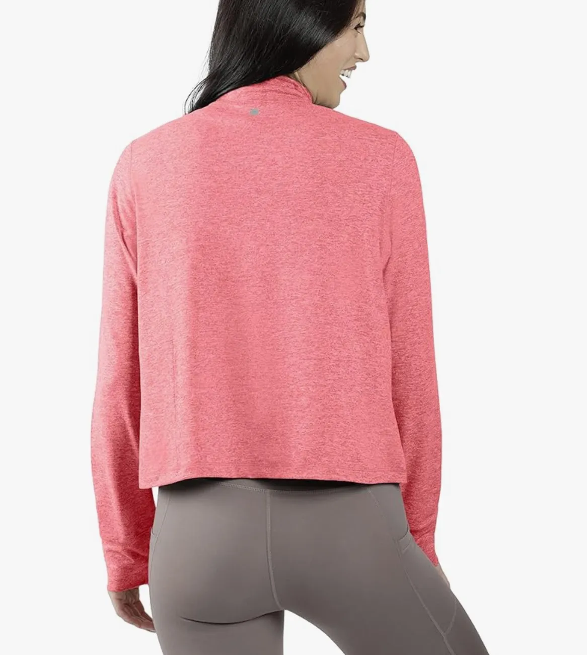 90 Degree By Reflex Two Tone Heather Long Sleeve Quarter Zip Crop Top - Image 3