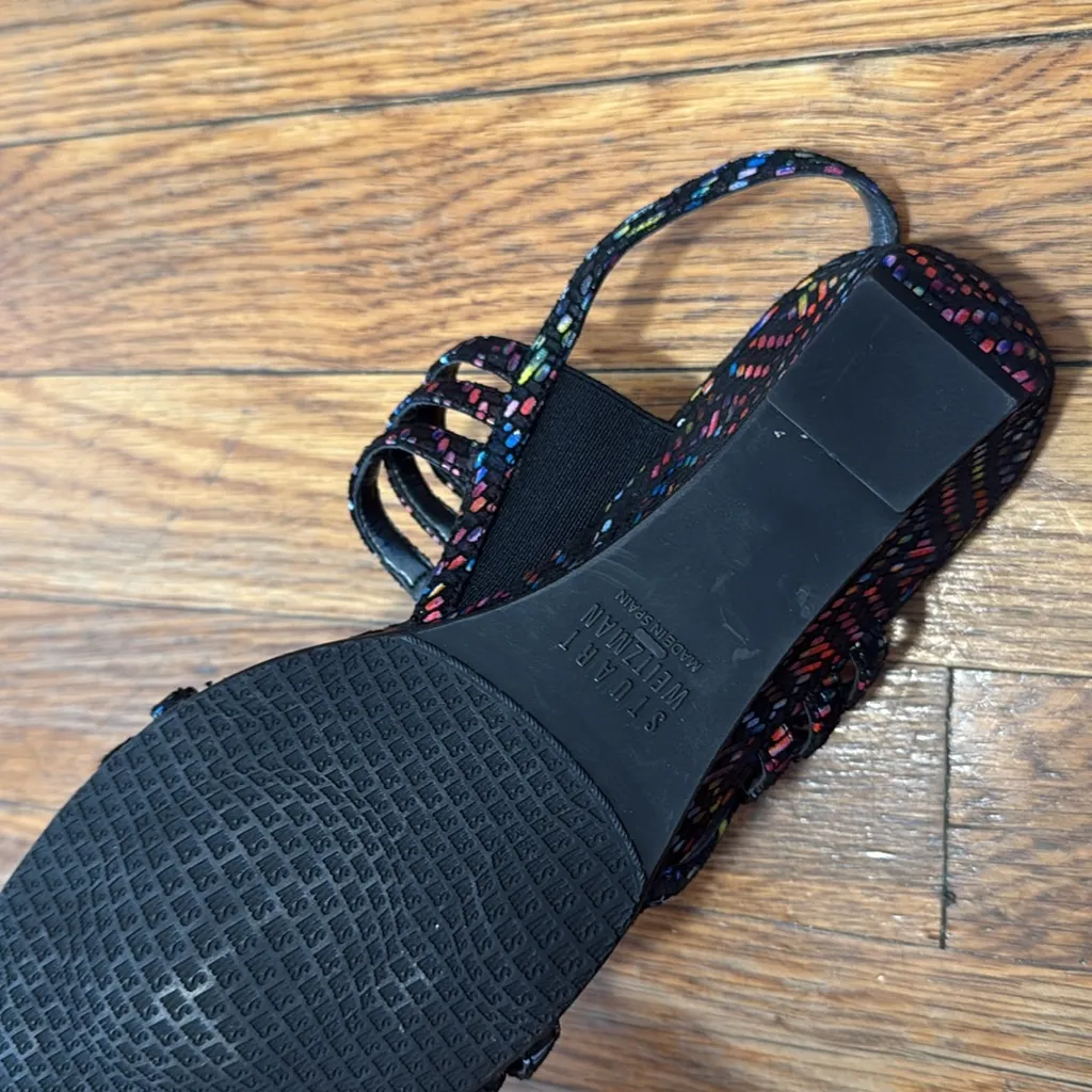 Stuart Weitzman black multicolor suede mini wedge sandals strap 5 - Image 5
