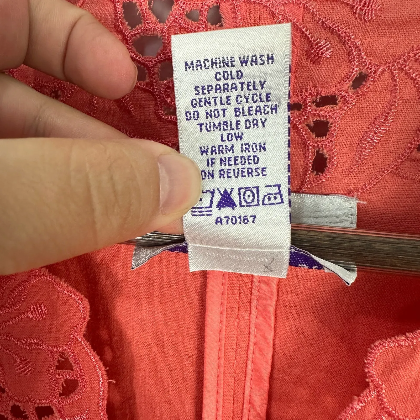 Susan Graver 1X Coral Linen Blend Eyelet Button Jacket Boho Cottagecore Romantic - Image 4