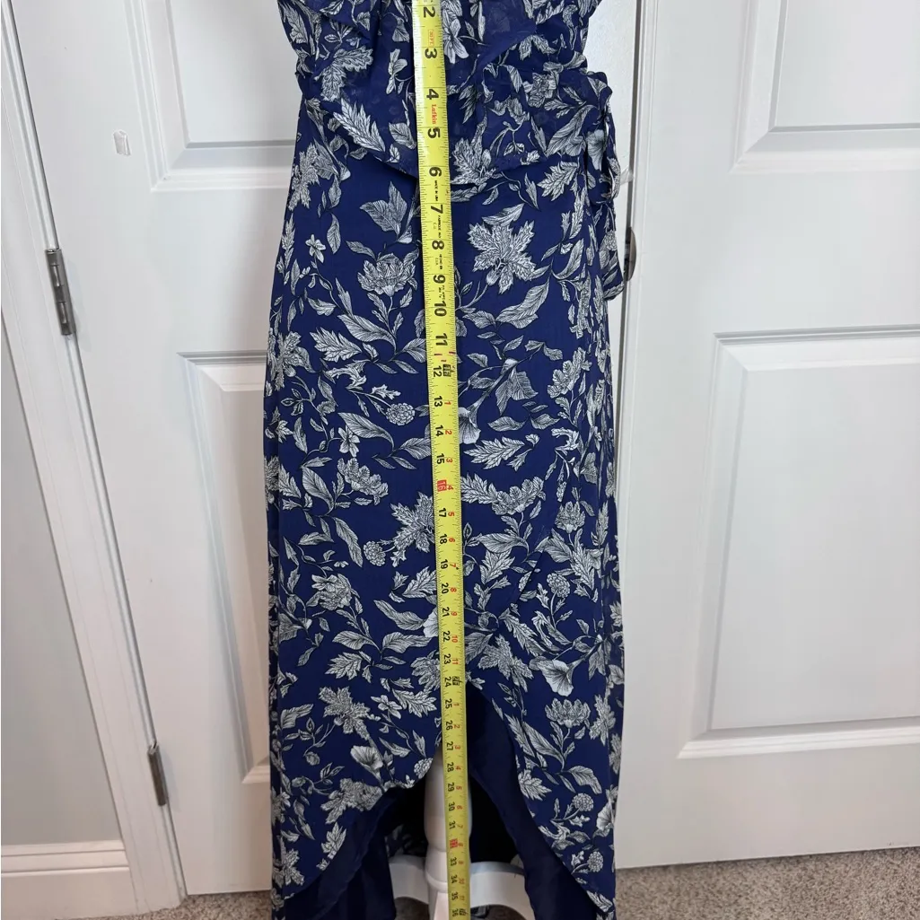 BB Dakota RSVP Fairycore Coquette Floral Ruffle Wrap High-Low Maxi Dress Navy 0 - Image 9