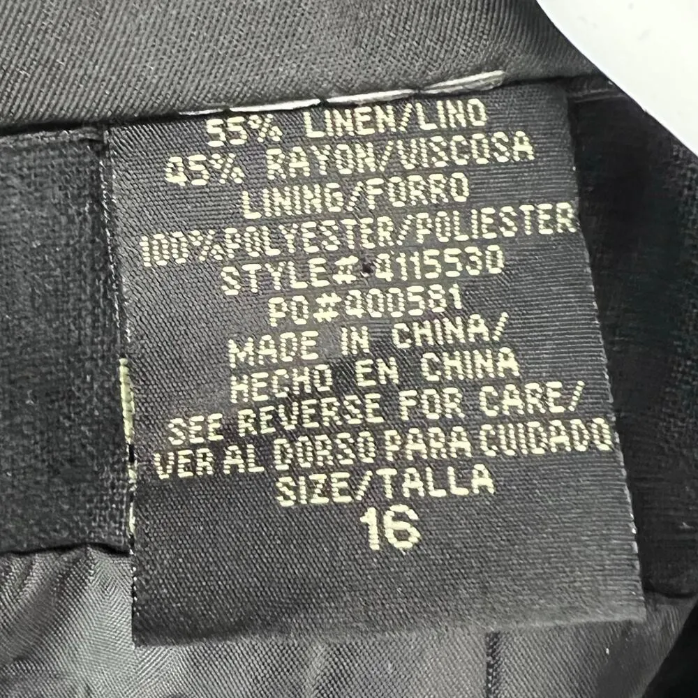 Vintage Citi Dress Womens 16 Black Embroidered Floral Linen Blend Slit Folk Boho - Image 13