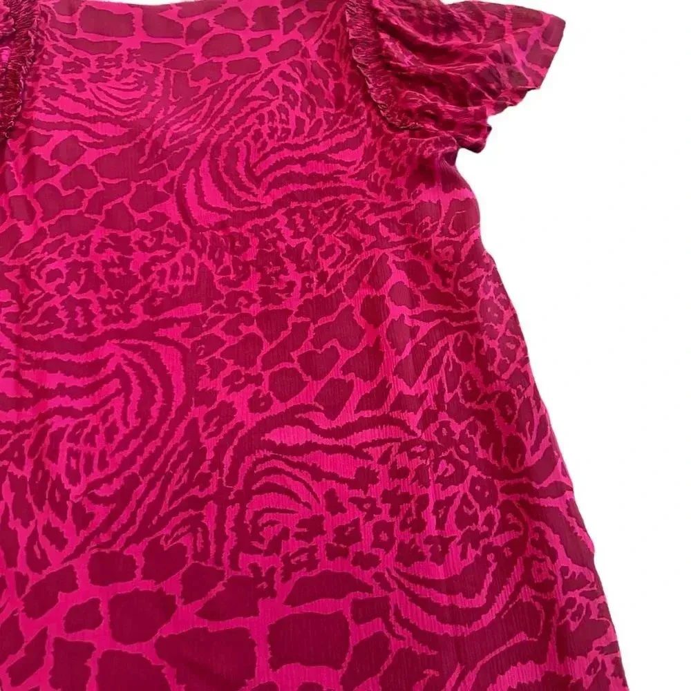 Paige Fuchsia Pink Animal Print Dress Mini Shift Fit Flowy Size Large Women's - Image 2