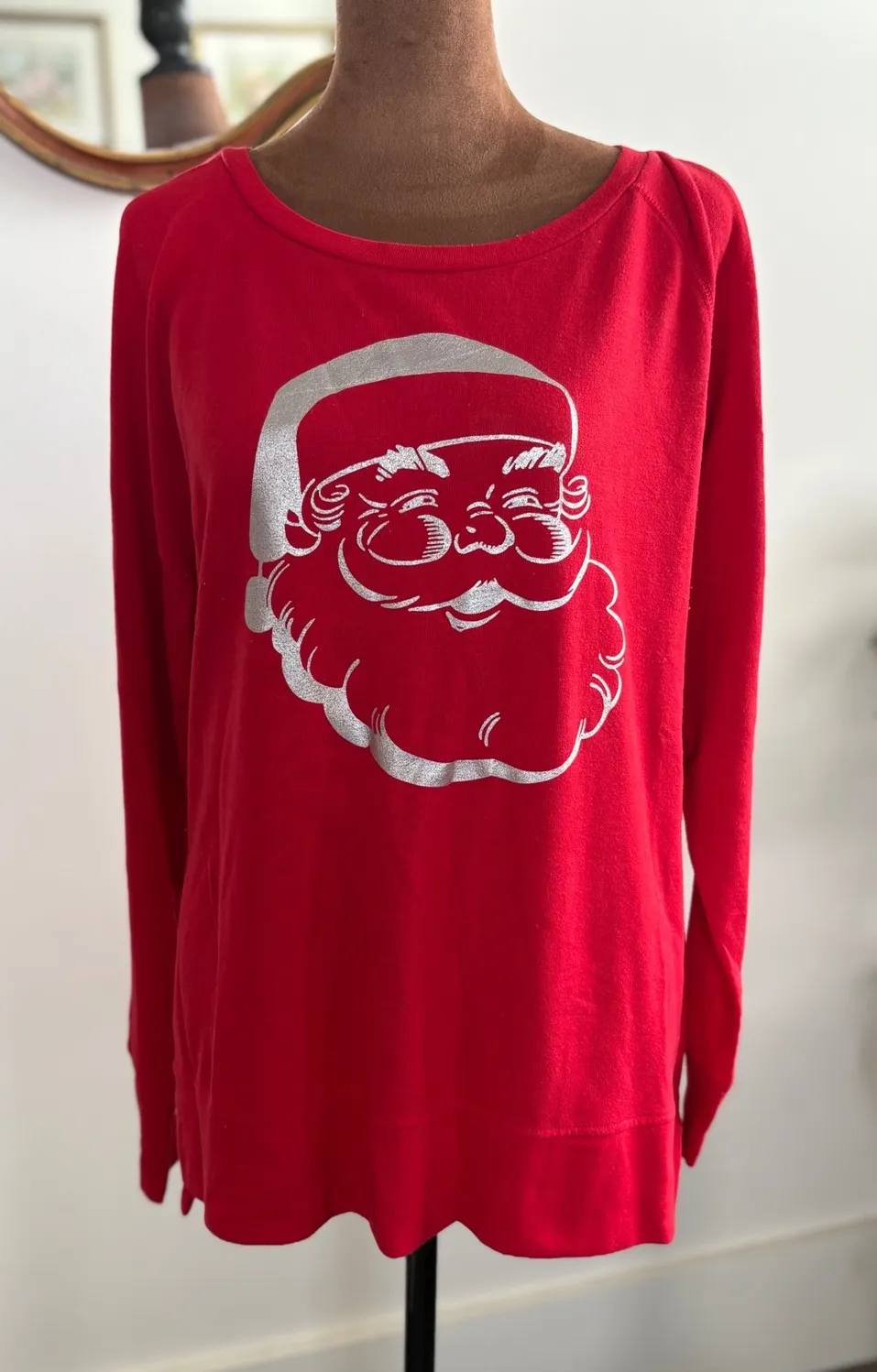 Red Santa Sweatshirt Long Sleeve Christmas Holiday Top Large - Image 1