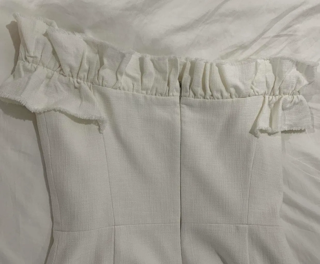 White Off Shoulder Dress - Ruffle - Image 7