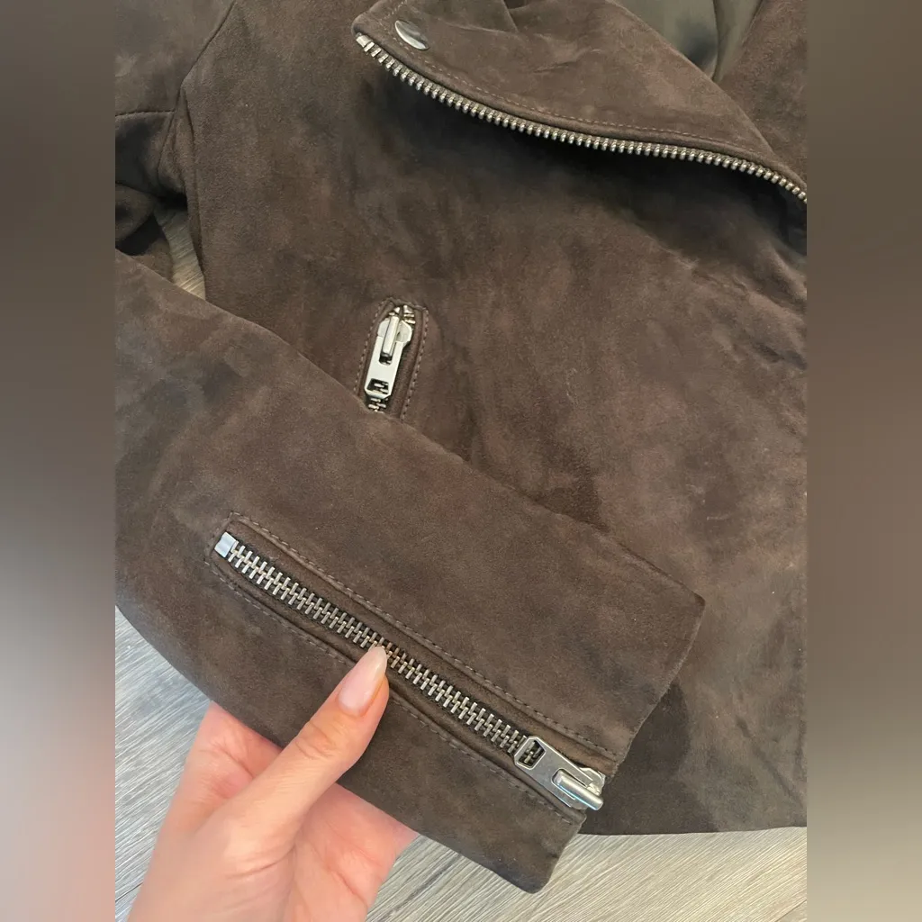 SALE! TOPSHOP GENUINE COFFEE BROWN SUEDE MOTO JACKET US6 - Image 5